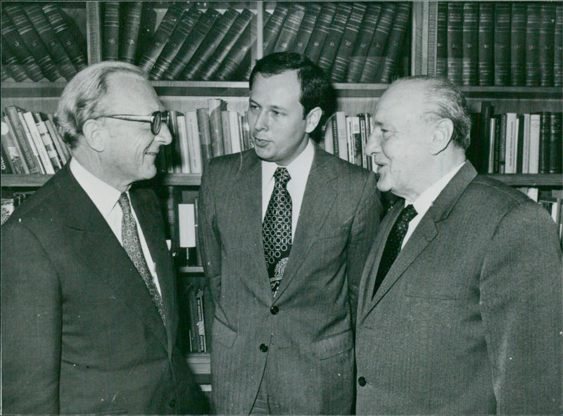 Lord Carrington, the British Foreign and Commonwealth Secretary, greets Hungarian leader Janos Kadar in Budapest during his official visit in October 1980. - Vintage Photograph