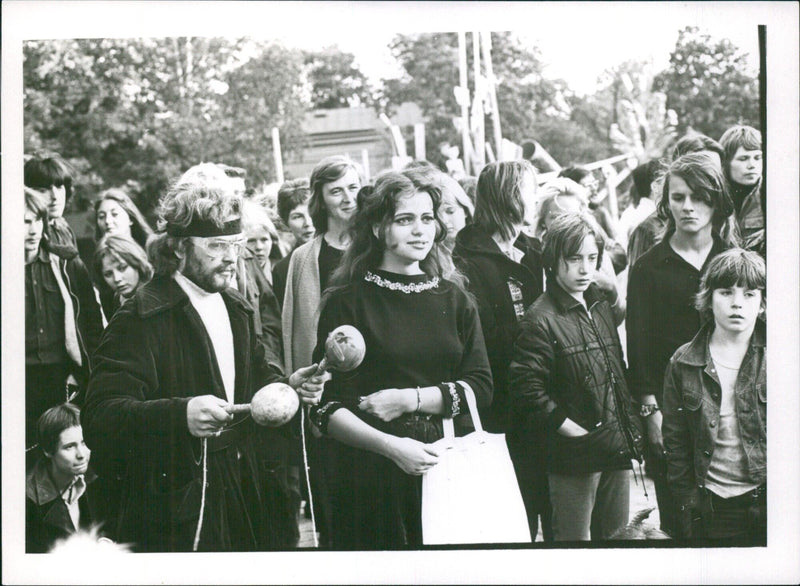 Music fans enjoying INOL Popfest in Stockholm, Sweden on September 1970. - Vintage Photograph