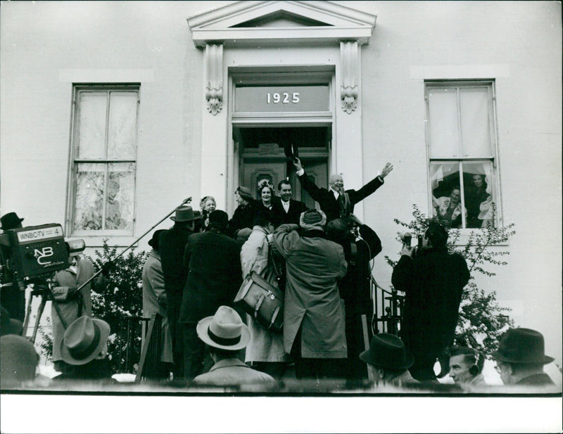 President John F. Kennedy shakes hands with Swedish Prime Minister Tage Erlander during a visit to Stockholm in January 1961. - Vintage Photograph