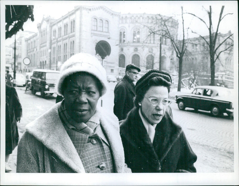 Mrs. Luthuli, wife of South African anti-apartheid activist Chief Albert Luthuli, visits Stockholm, Sweden on December 18th, 1961. Photo by Sverre A. Børretzen for Billedsentralen. - Vintage Photograph