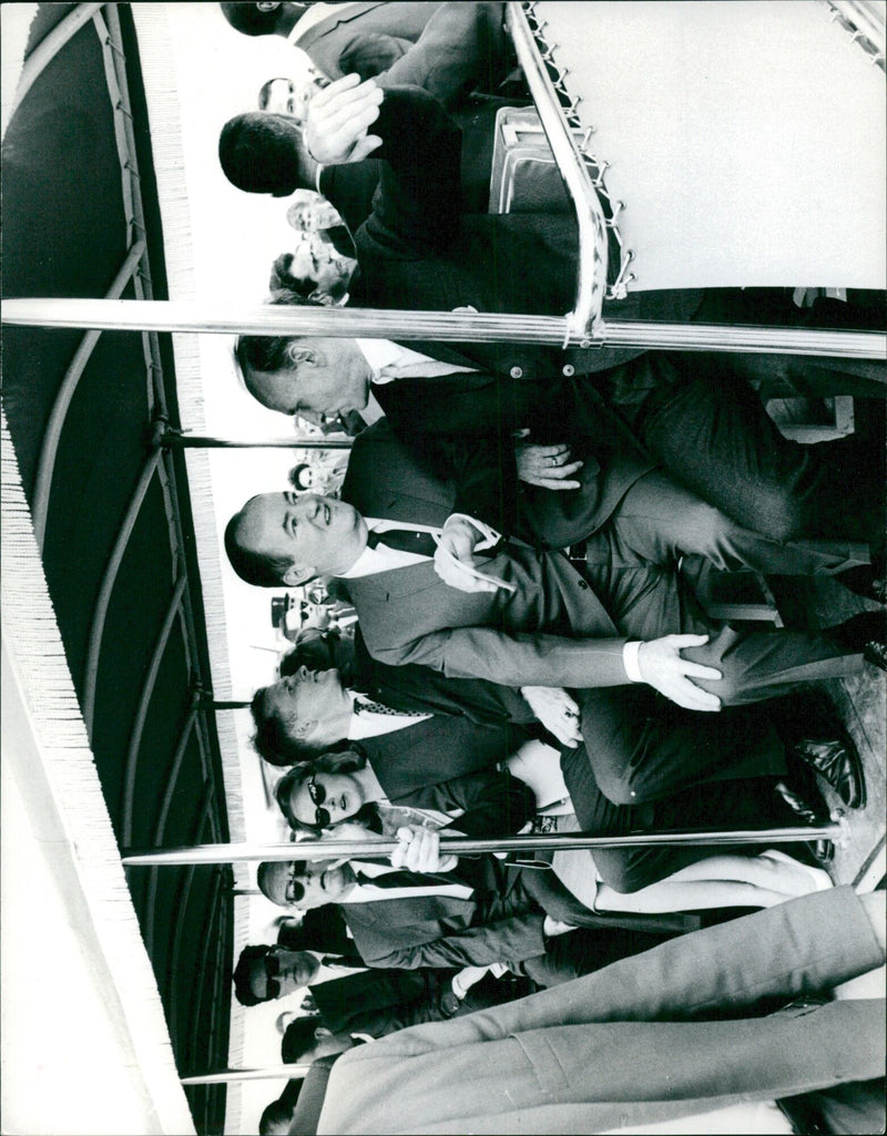 A crowd of people standing in the Salos de Bri M. White Humphung in Barcelona, Spain, on June 21, 1965. - Vintage Photograph