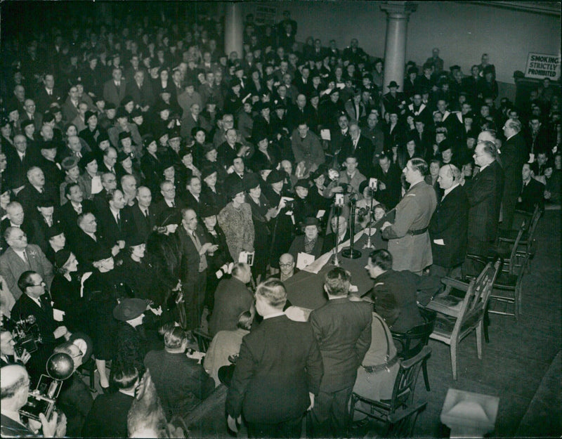 General De Gaulle, leader of the Free French Forces, speaks to a crowd of Free Frenchmen in London, England. - Vintage Photograph