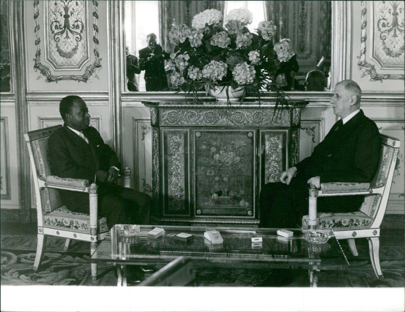 President Charles de Gaulle of France visits Félix Houphouet-Boigny in Ivory Coast in June 1951. - Vintage Photograph