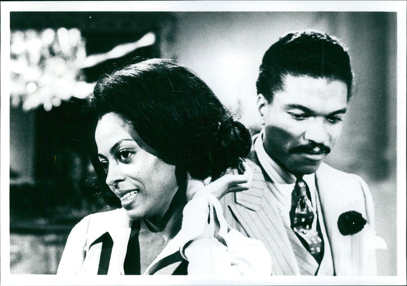 Hollywood stars Diana Ross and Billy Dee Williams attend the premiere of their new movie, "Lady Sing the Blues," in the United States. - Vintage Photograph