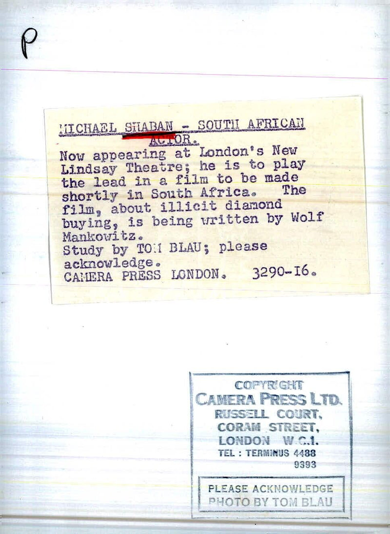 South African actor P.A. Michael Shaban is set to star in a new film written by Wolf Mankowitz and to be filmed in South Africa. Shaban is currently performing in London's New Lindsay Theatre.  Photo by Tom Blau/Camera Press. - Vintage Photograph