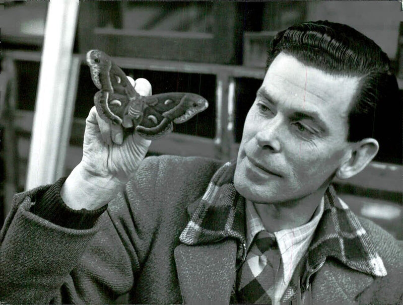 Dr. Hugh Newman, biologist and broadcaster, poses with his newly released book "Butterfly Fermer" in London. - Vintage Photograph