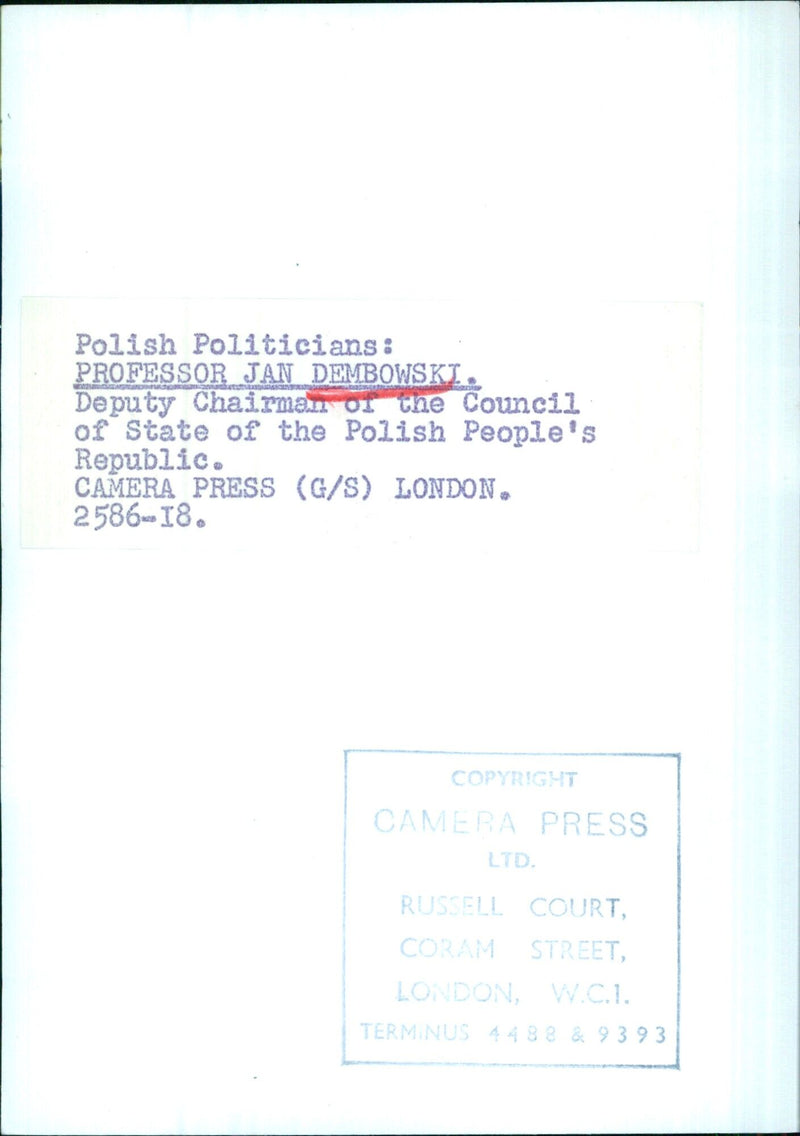 Professor Jan Dembowski, Deputy Chairman of the Council of State of the Polish People's Republic, attends a meeting in London, England on 2586-18. - Vintage Photograph