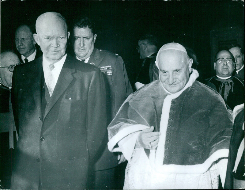 Swedish Prime Minister Tage Erlander is seen conversing with French Prime Minister Charles De Gaulle at the Sveav. 53 in Stockholm, Sweden on December 9, 1959. - Vintage Photograph