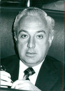 Spanish Politicians Manuel Jimenez de Parga, Minister of Labour since June 1977, and Piasse acknowledge each other during a meeting in Madrid.  Photo Credit: Nicole Herzog-Verrey/Camera Press/A&Å Bildarkiv. - Vintage Photograph