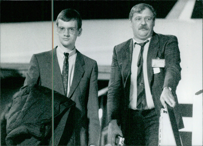 Mathias Rust, the young German pilot who famously flew his single engine plane into Red Square in Moscow in 1987, is welcomed home to West Germany. - Vintage Photograph