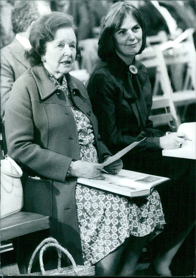 Lady Rosebery, widow of the 6th Earl of Rosebery, attends the auction of the contents of Mentmore Towers, the family home in Buckinghamshire. - Vintage Photograph