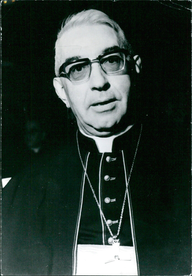 Cardinal Vicente Enrique y Tarrancon, Roman Catholic Archbishop of Madrid since 1971, is pictured here during a visit to a Spanish church in 1976. - Vintage Photograph