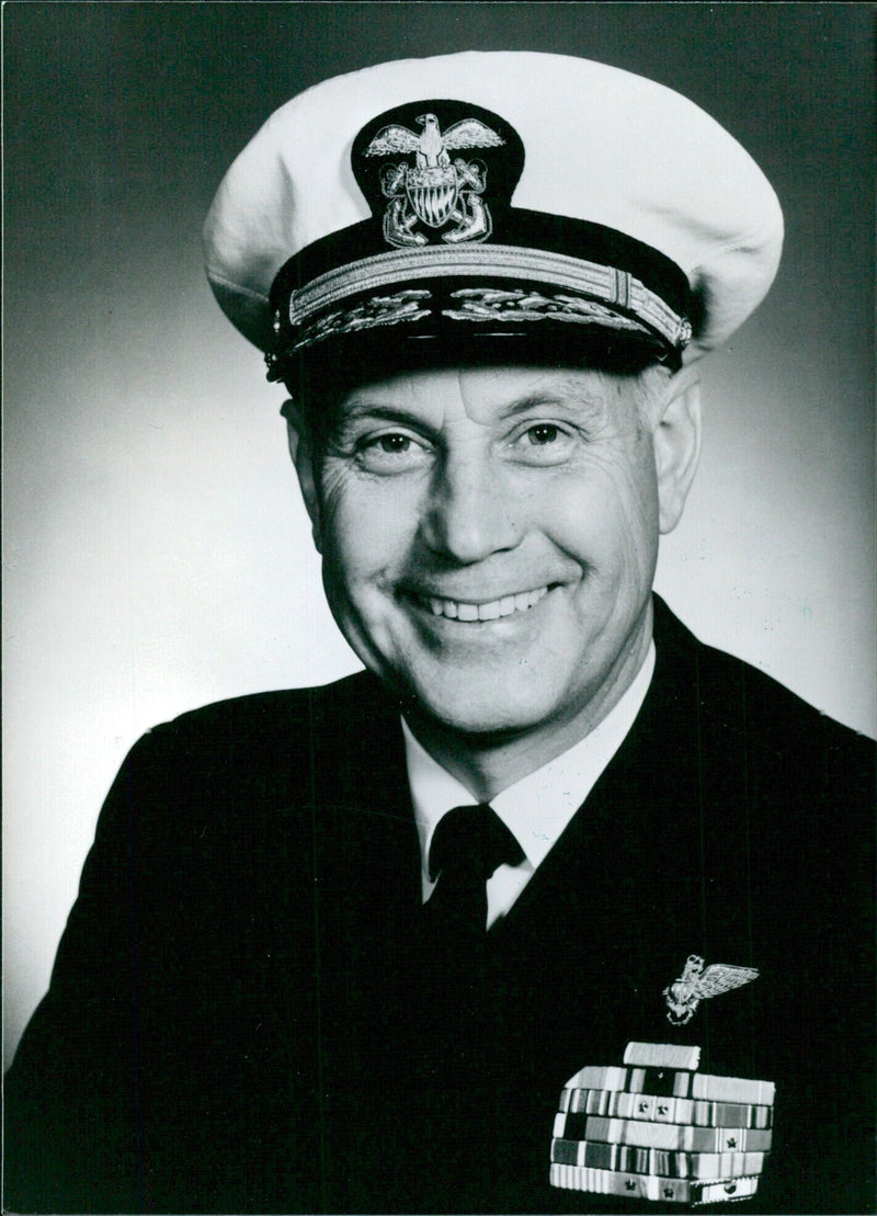 Rear-Admiral Richard C. Rumble of the U.S. Navy attends a meeting of the U.S. Service Chiefs in London on 08 August 1980. - Vintage Photograph