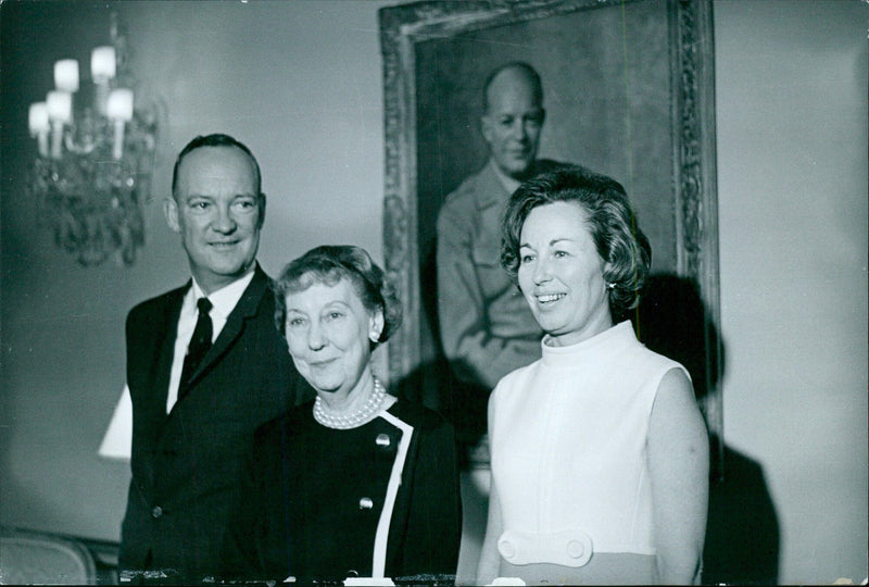 President Eisenhower speaks to members of the media at an event in 1969. - Vintage Photograph