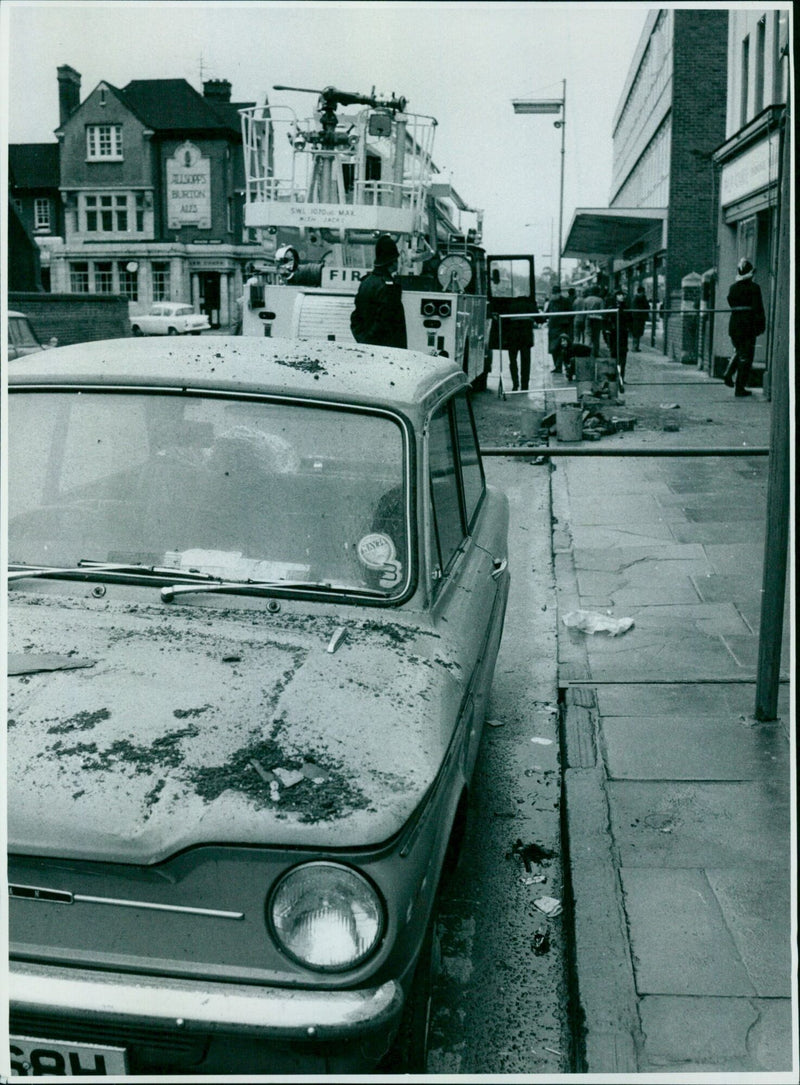 Chimney damages car in Oxfordshire. - Vintage Photograph