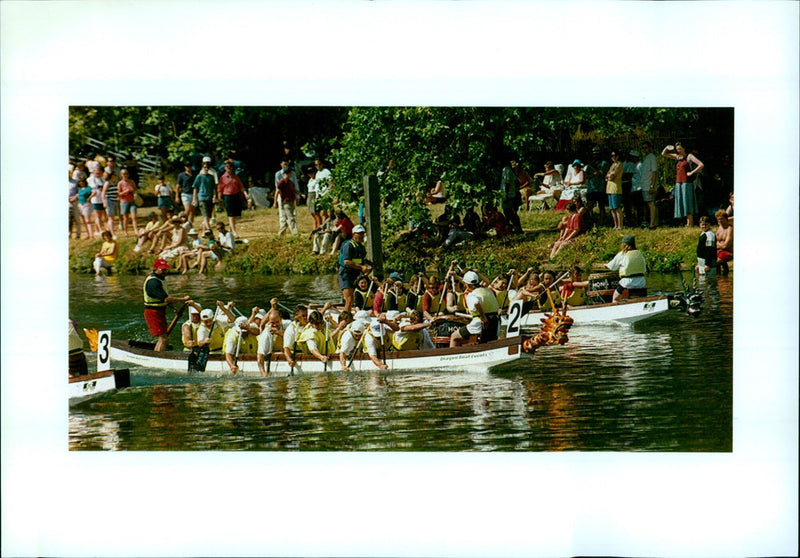 University students compete in a rowing event. - Vintage Photograph