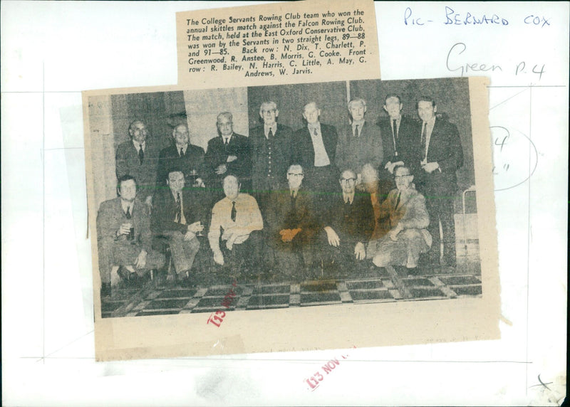 The College Servants Rowing Club team celebrate their victory at the annual skittles match against the Falcon Rowing Club. - Vintage Photograph