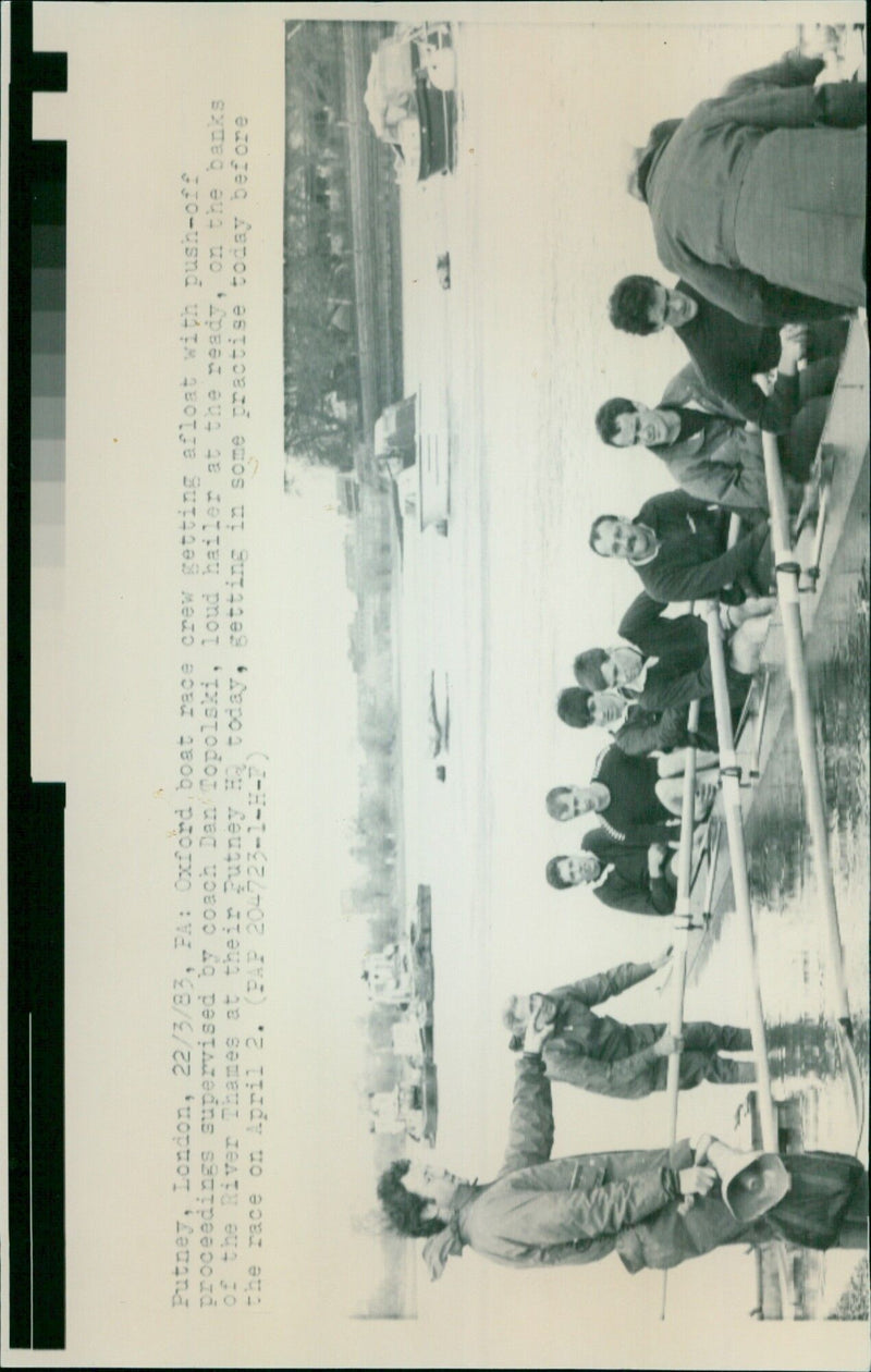 Oxford Crew prepares for the Boat Race on the River Thames. - Vintage Photograph