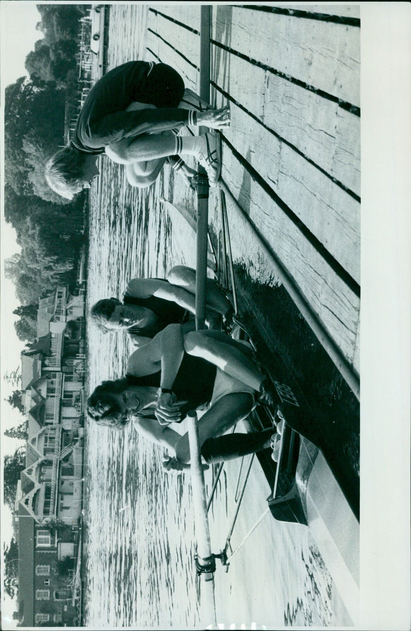 Navy personnel on the USS Nimitz off the coast of San Diego. - Vintage Photograph