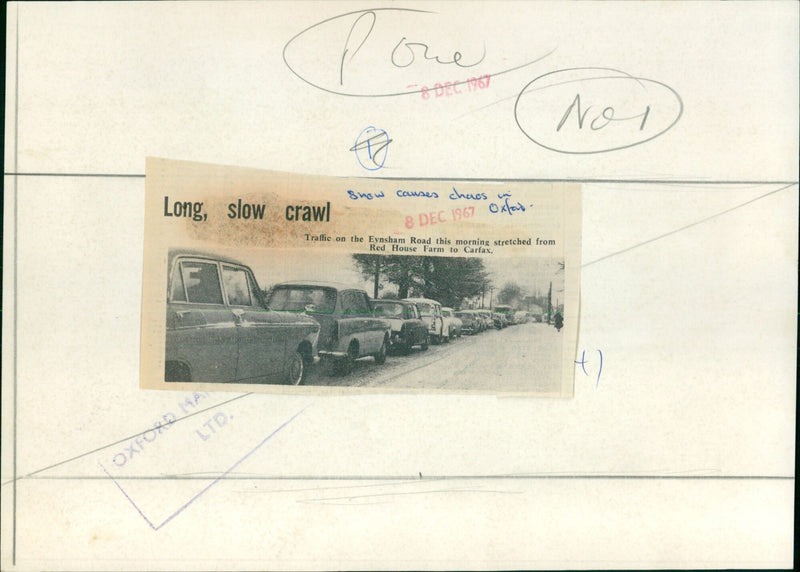 Drivers stuck in a traffic jam on the Eynsham Road in Oxford, England. - Vintage Photograph