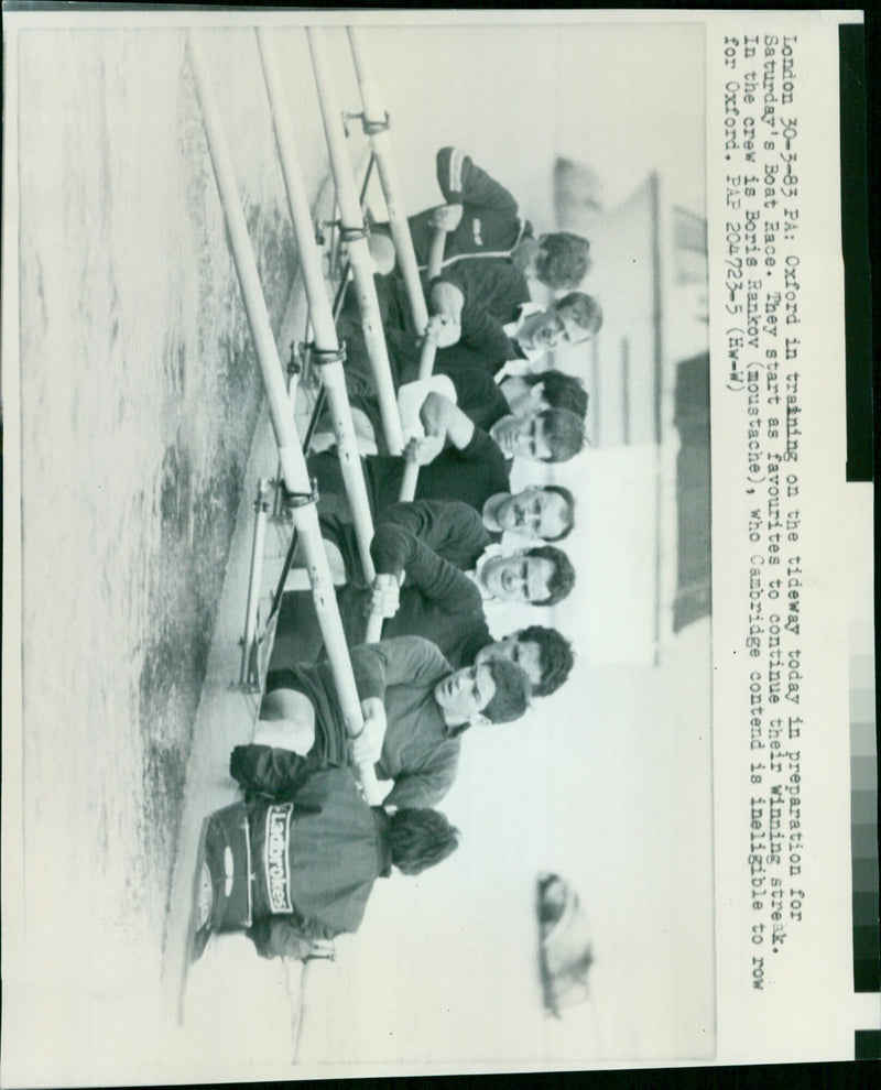 Oxford University boat crew trains on the Thames ahead of the Boat Race - Vintage Photograph