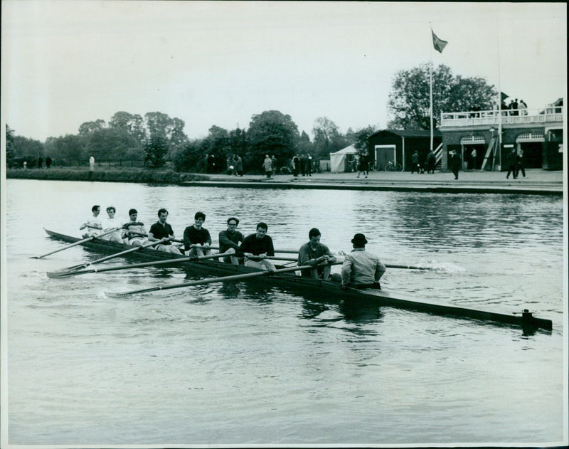 Oxford students performing in the Hitty during the Eight's Week celebration. - Vintage Photograph