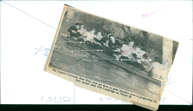 Oxford University Boat Race team members practice for their upcoming annual race against Cambridge. - Vintage Photograph