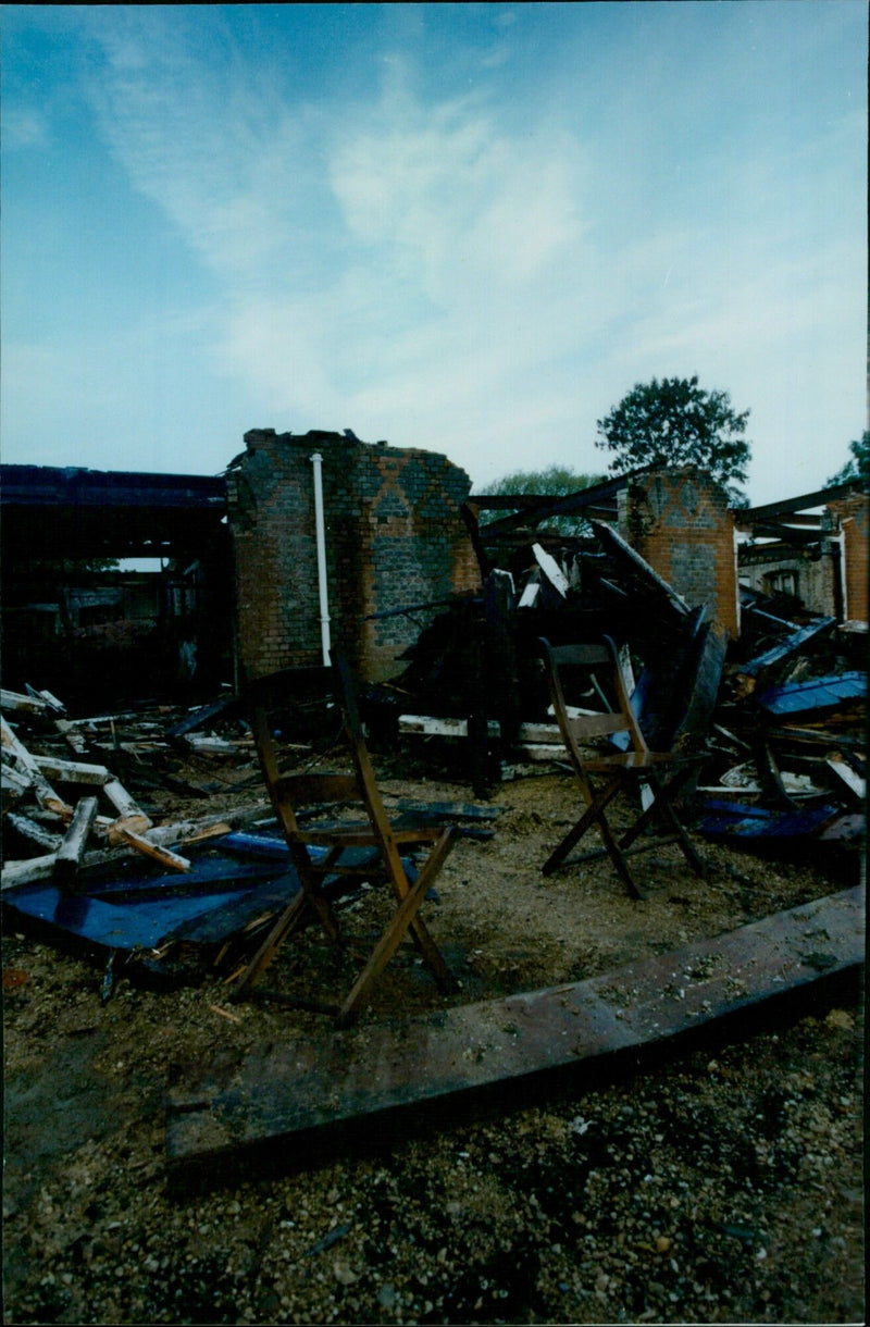 Oxford University's rowing shell damaged by fire at University College boat house. - Vintage Photograph