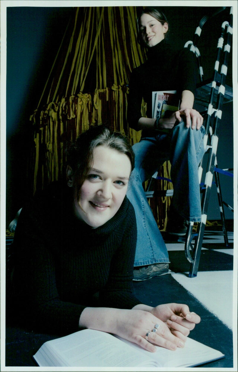 Nell Frizzell and Hayley Penhale proudly display their prizes at the Oxford Poetry Festival Winners ceremony. - Vintage Photograph