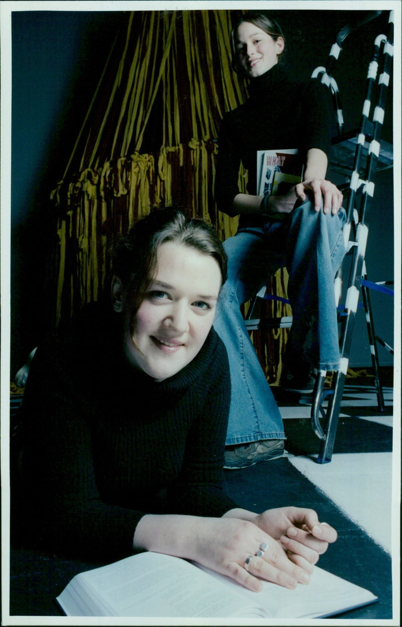 Winners of the Oxford Poetry Festival, Nell Frizzell and Hayley Penhale, celebrate success. - Vintage Photograph