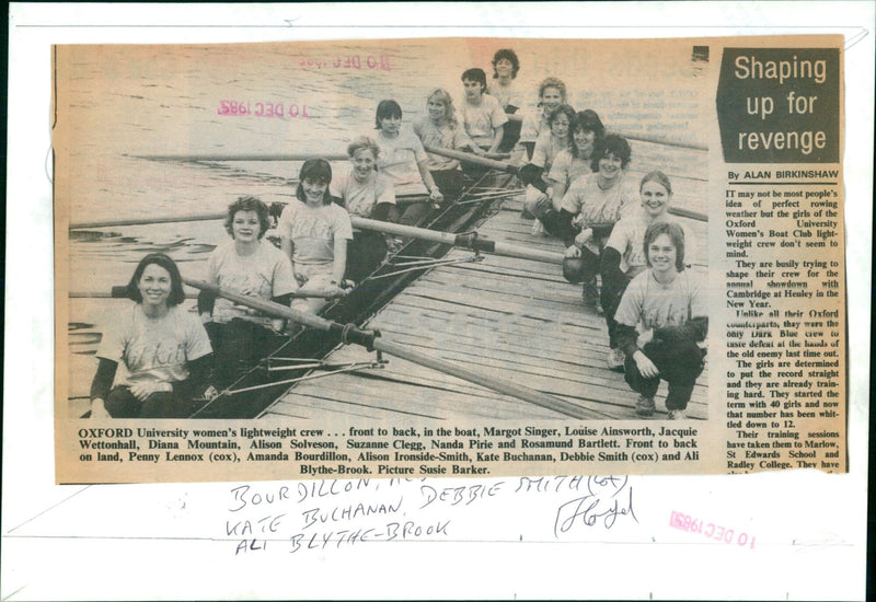 Oxford University women's lightweight crew prepares for their annual showdown with Cambridge at Henley. - Vintage Photograph