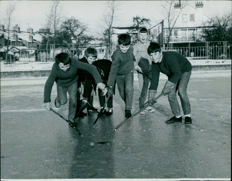 A group of seven mice scavenging for food near Oxford, England. - Vintage Photograph