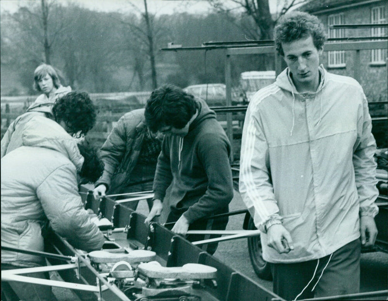 Oxford President Bob Mason supervising boat rigging. - Vintage Photograph