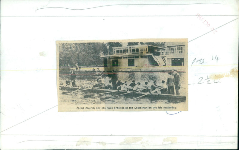 Christ Church novices practice in a rowing boat on the River Isis. - Vintage Photograph