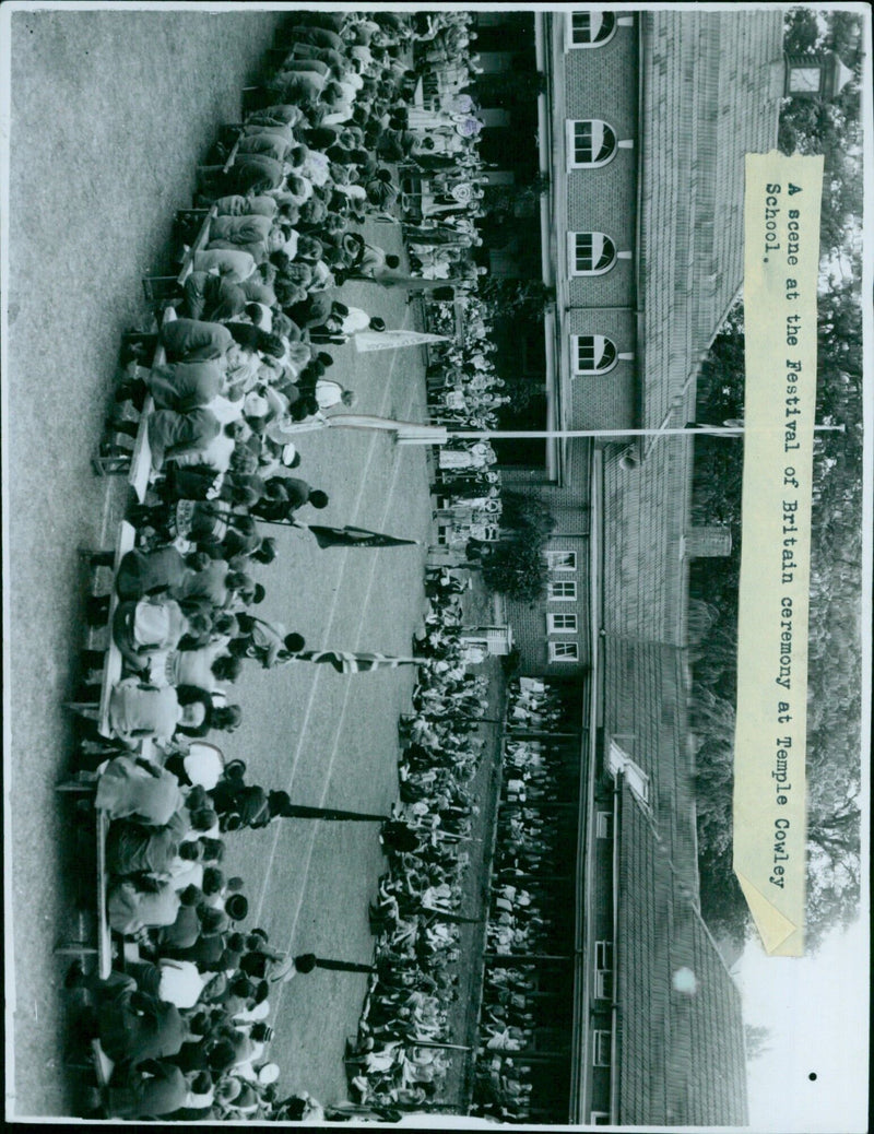 Members of the public gather to watch a Festival of Britain ceremony at Temple Cowley School in Oxford. - Vintage Photograph