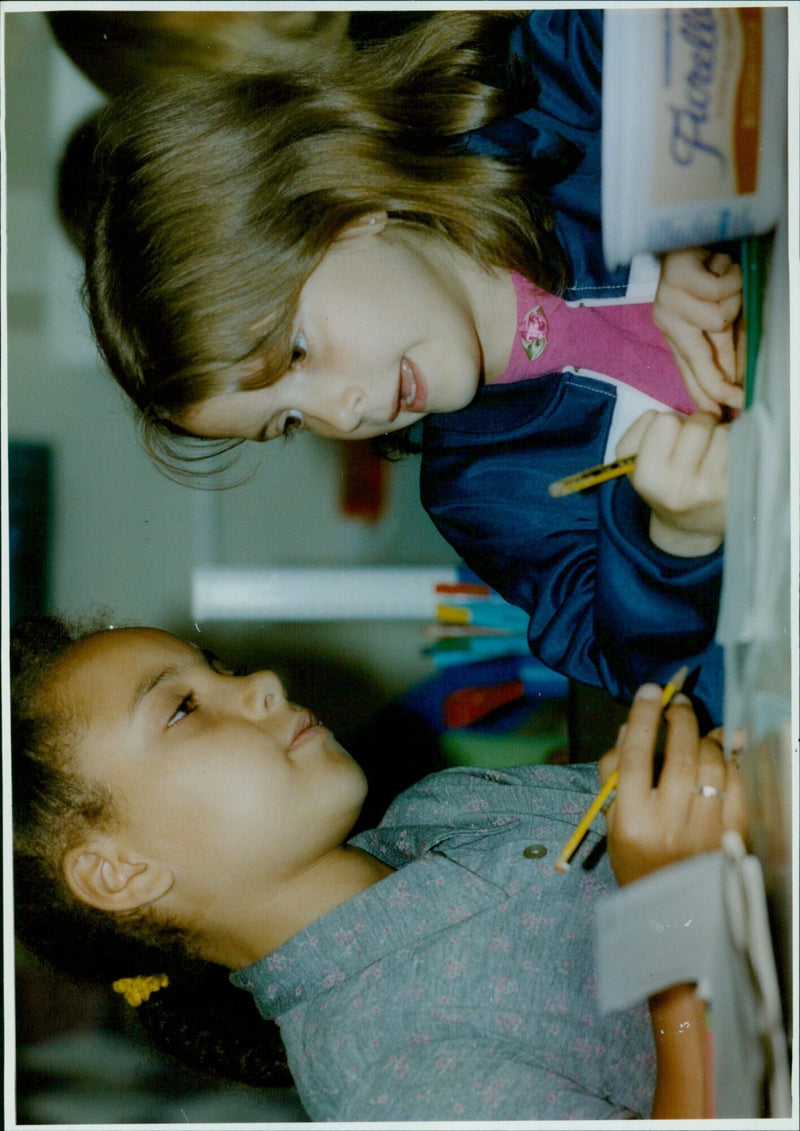 Miss Bradley and Miss Pass teaching their classes outdoors. - Vintage Photograph