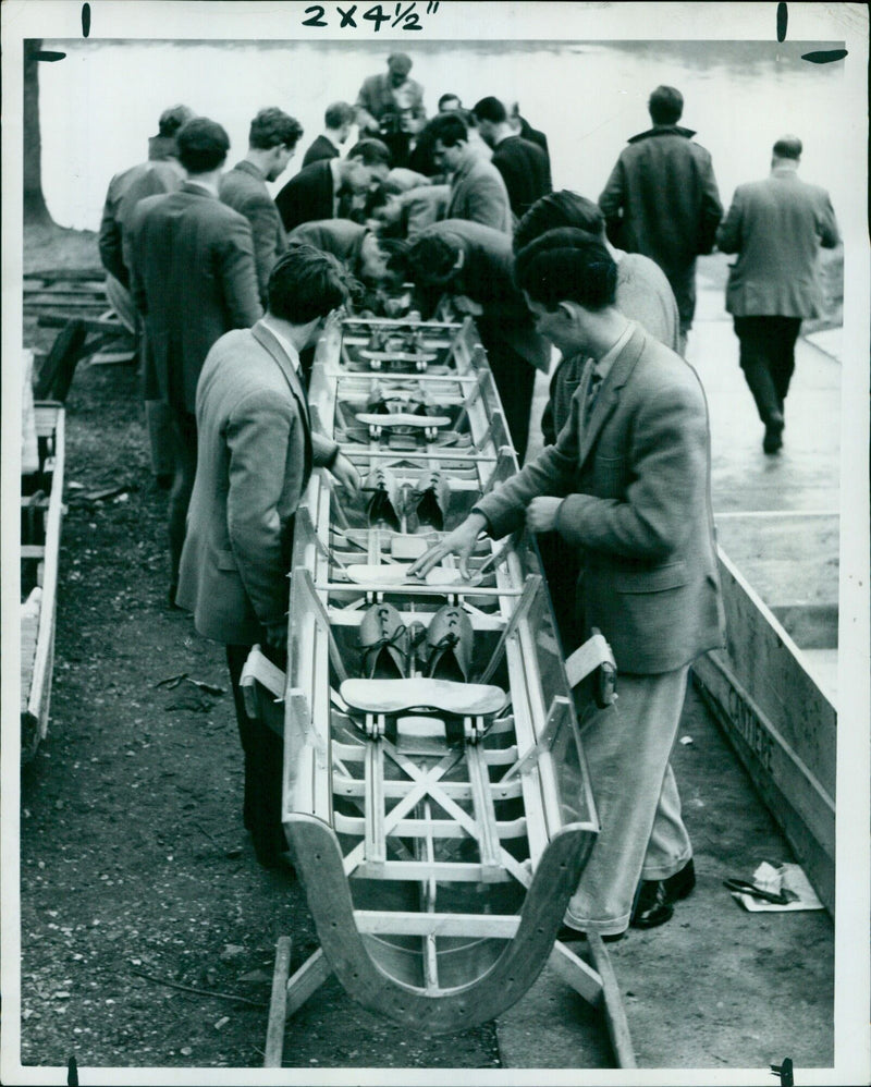 Construction begins on a new ordnance shell at a trestle in Oxford, UK. - Vintage Photograph