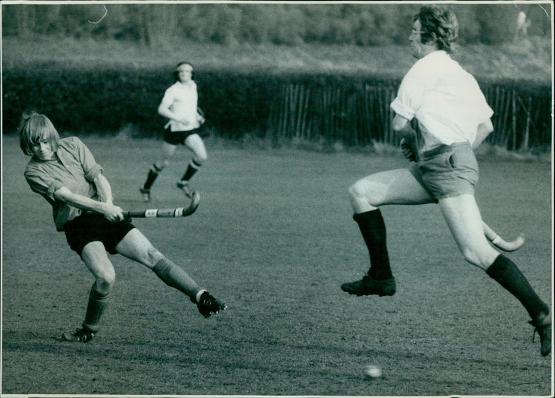 Rogan Meadows goes out charging during yesterday's game of soccer. - Vintage Photograph