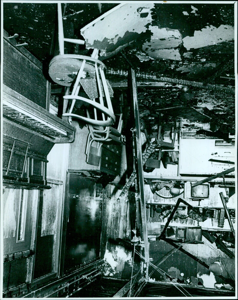 A classic car is destroyed by a fire at West Kidlington Primary School. - Vintage Photograph