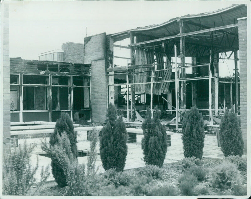 Firefighters battle a blaze at Eyroham Primary School. - Vintage Photograph