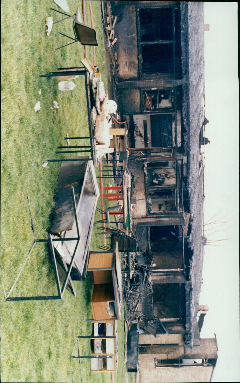 Fire devastates Northfield Special School Bileys in Oxford, England. - Vintage Photograph