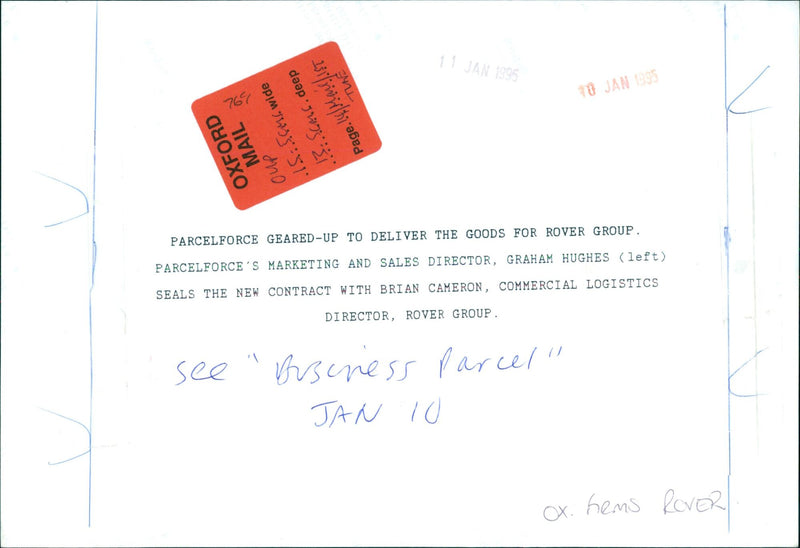 Parcelforce seals new contract with Rover Group. - Vintage Photograph