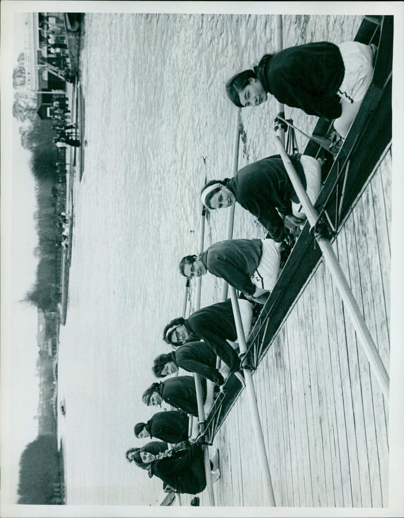 Oxford Crew members prepare for a boat race. - Vintage Photograph