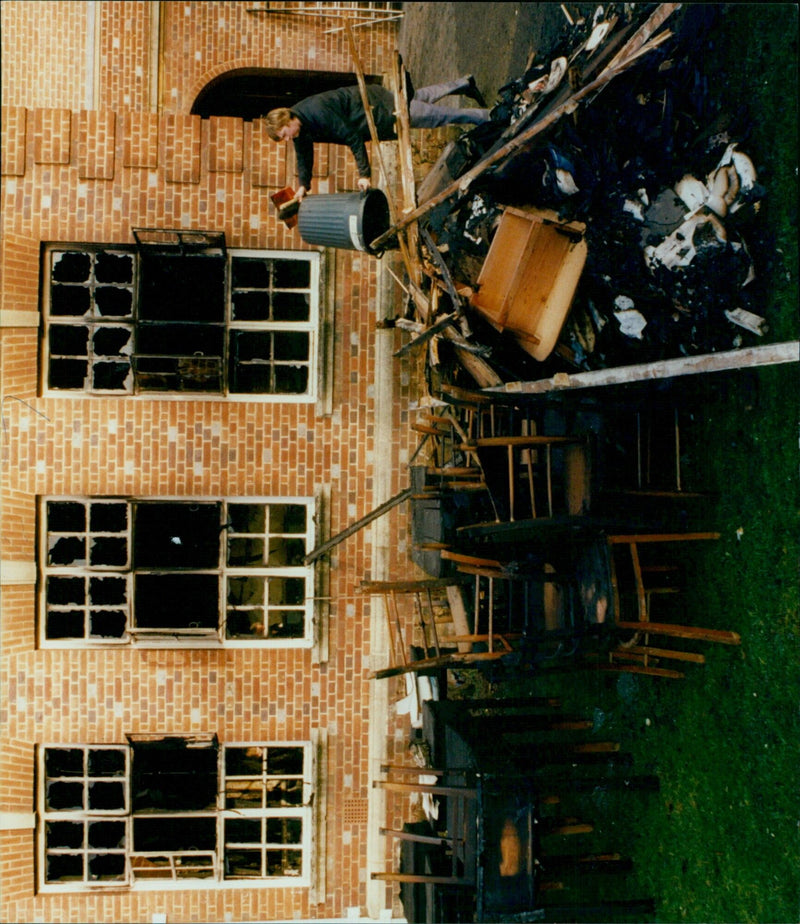 Fire damage caused by an arson attack on Headington School in Oxford, England. - Vintage Photograph