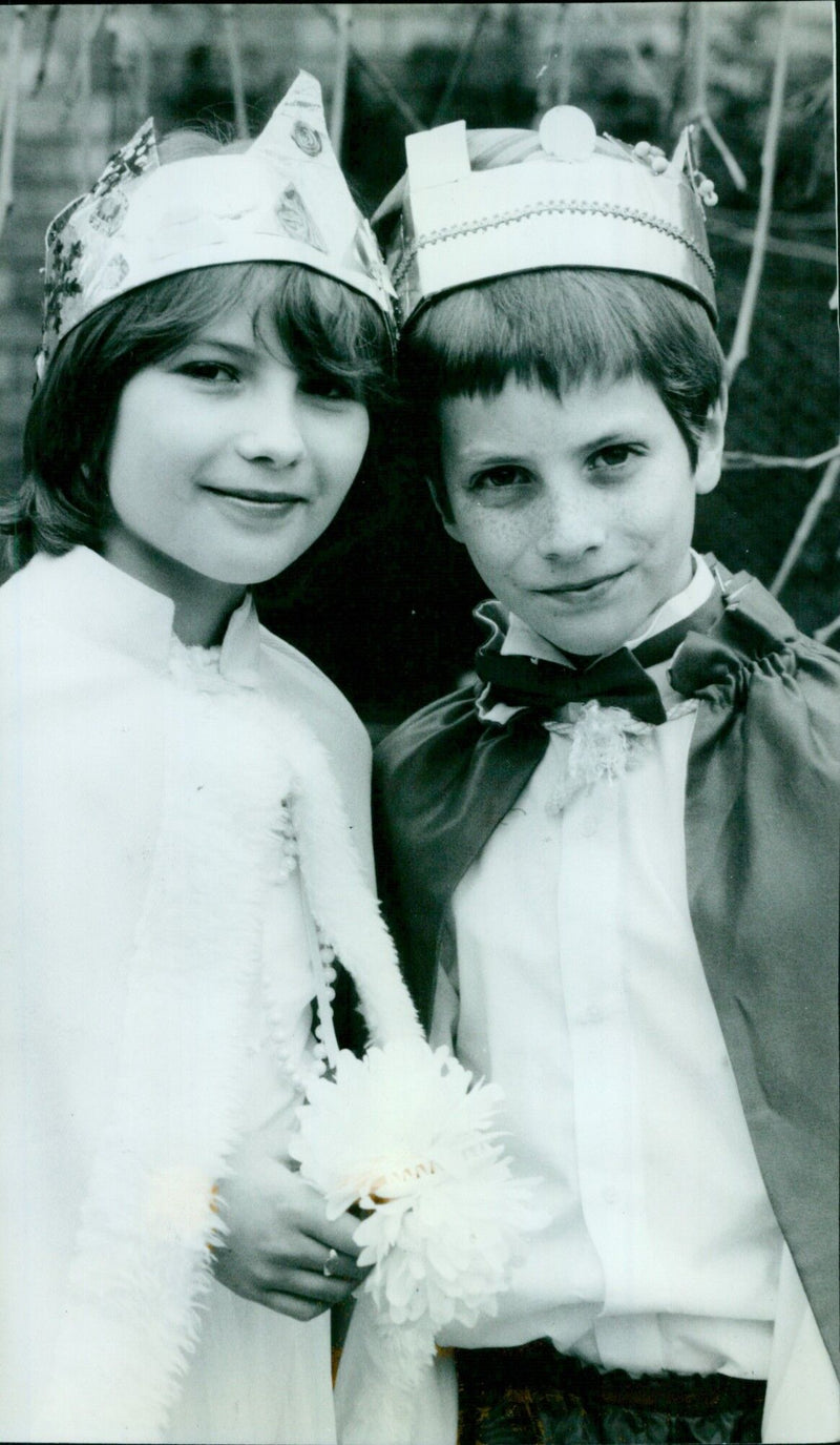 St. Aloysius School celebrates its annual carnival with King Marcus McGillycuddy and Queen Monica Gonzalez. - Vintage Photograph