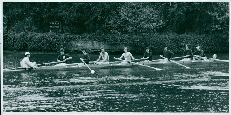 Pembroke College first eight celebrate an overbump in Division II of the Eights. - Vintage Photograph