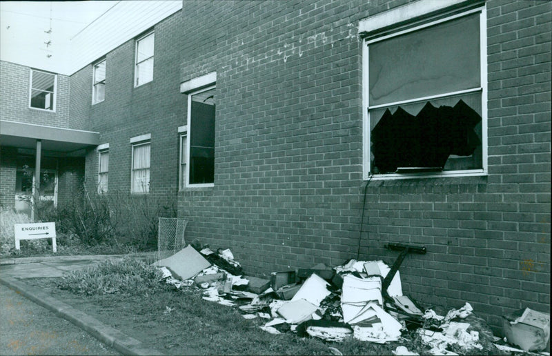 Firefighters responding to a fire at Wallingford Upper School. - Vintage Photograph