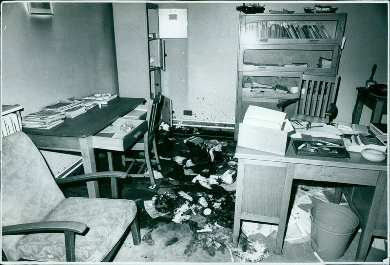 Firefighters battle a blaze at Bayswater School. - Vintage Photograph