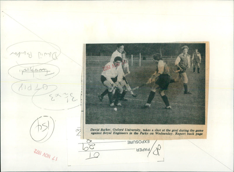 David Barker of Oxford University takes a shot on goal during a match against Royal Engineers. - Vintage Photograph