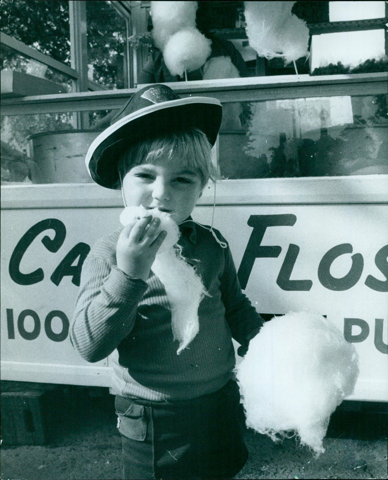 Three-year-old Martin Creasey enjoying candy floss at St. Giles Fair. - Vintage Photograph